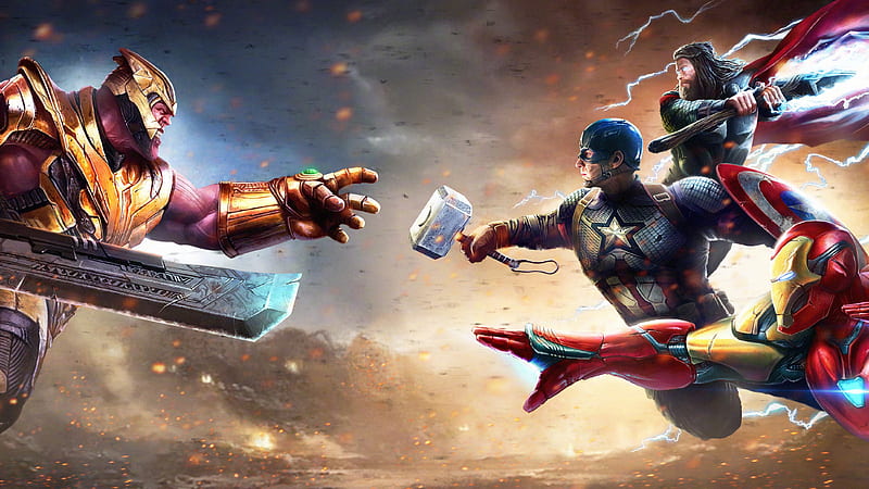HD wallpaper thanos against captain america iron man and thor