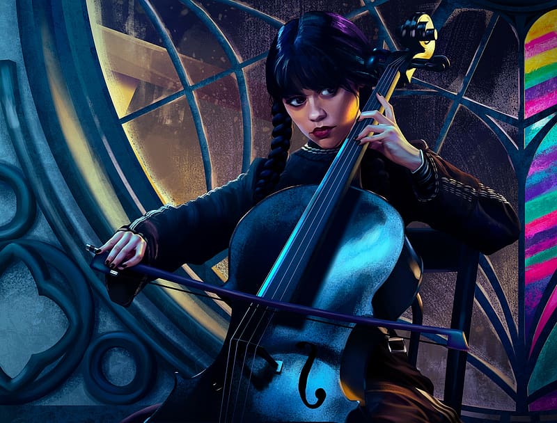 HD wallpaper wednesday instrument fantasy jenna ortega adams family cello girl actress