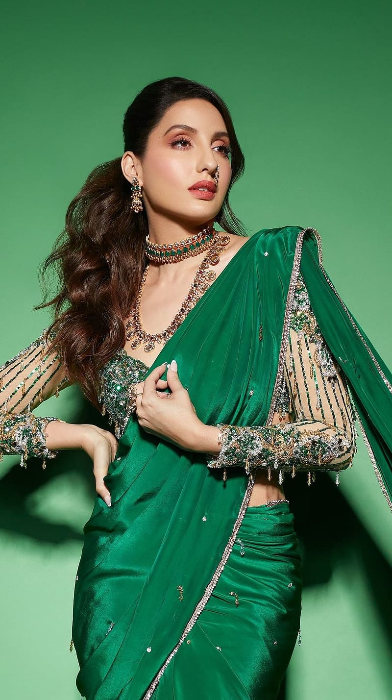 HD wallpaper nora green fatehi saree beauty