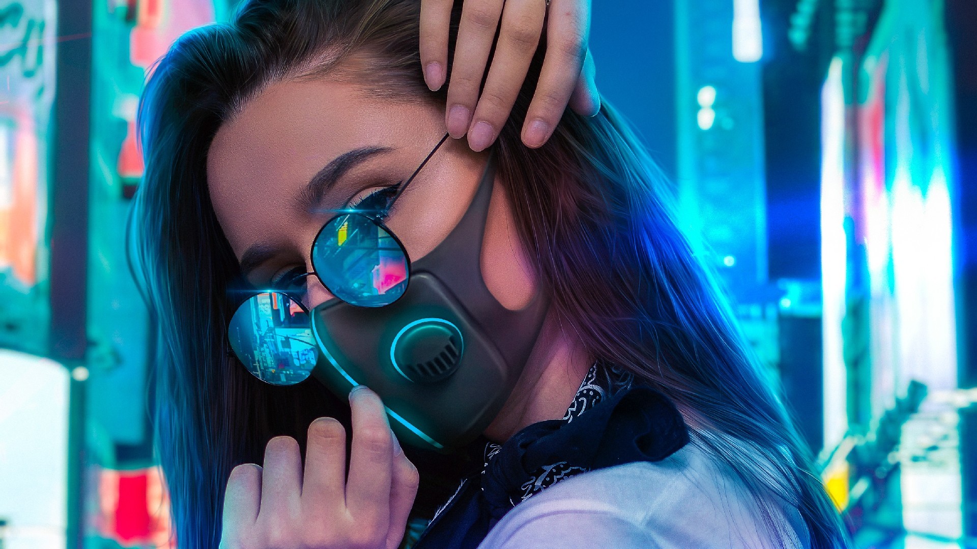 Neon Mask Girl Backgrounds Laptop