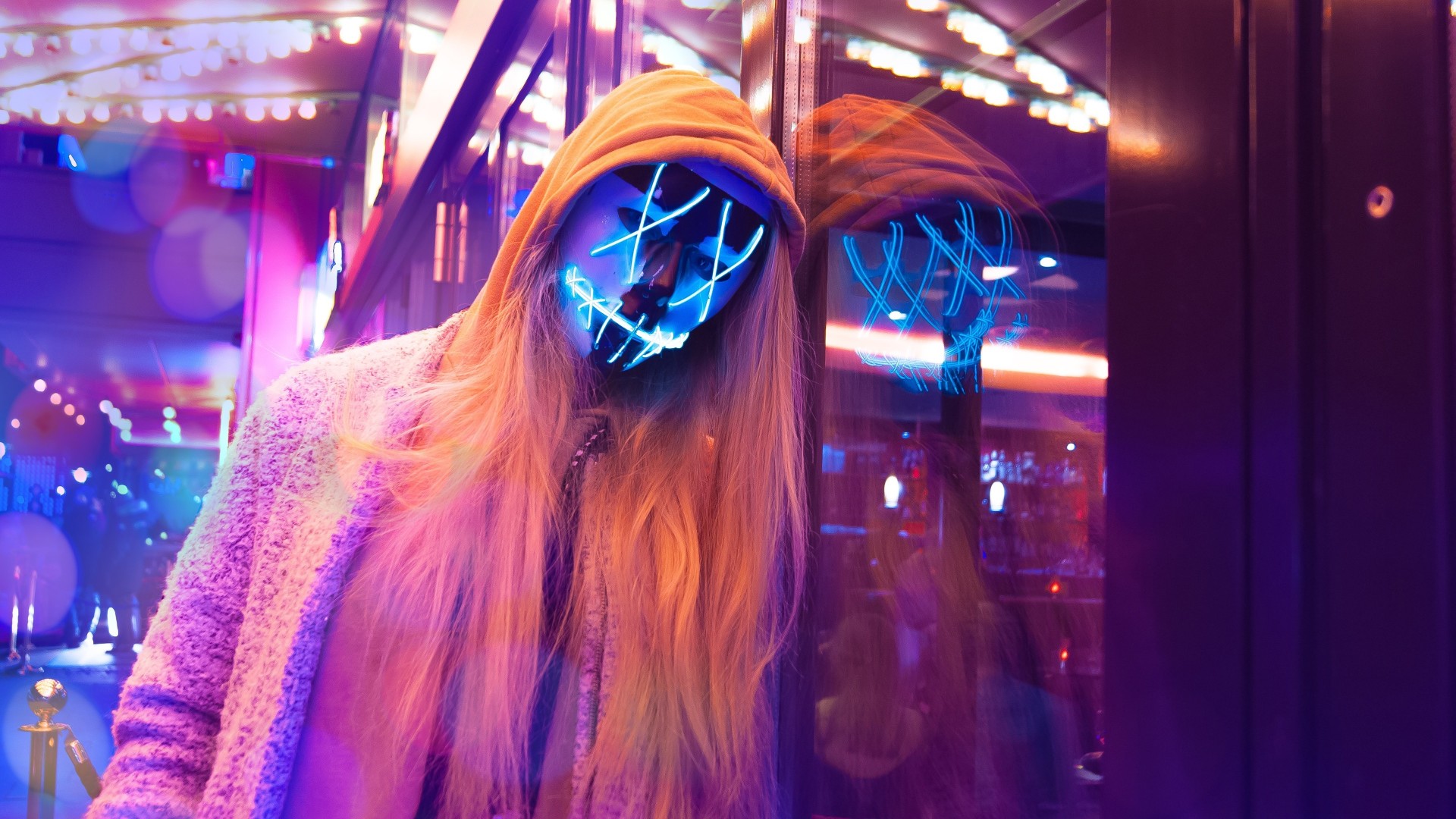 Neon Mask Girl Backgrounds PC