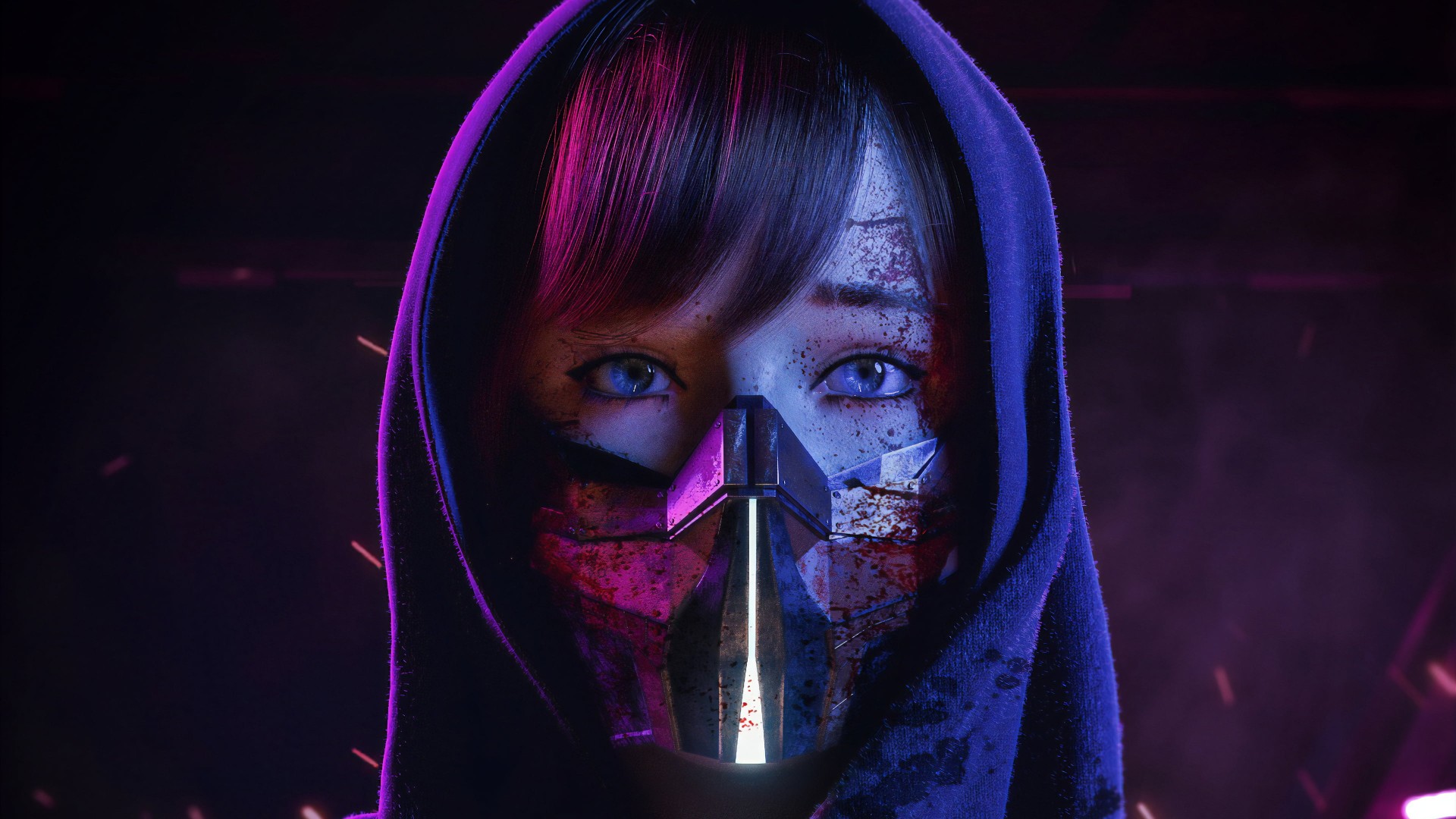 Neon Mask Girl Desktop Wallpaper