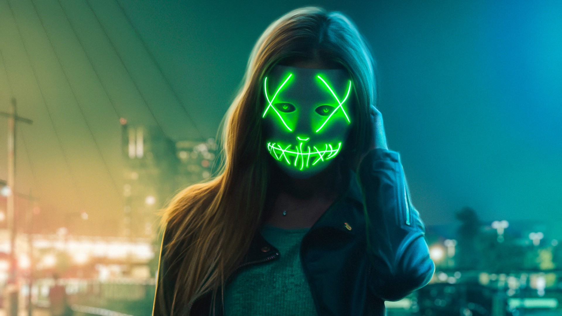 Neon Mask Girl Wallpaper 4k